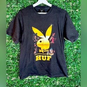 PLAYBOY x HUF T-Shirt BLACK Gold Bunny New York London RARE Mens M